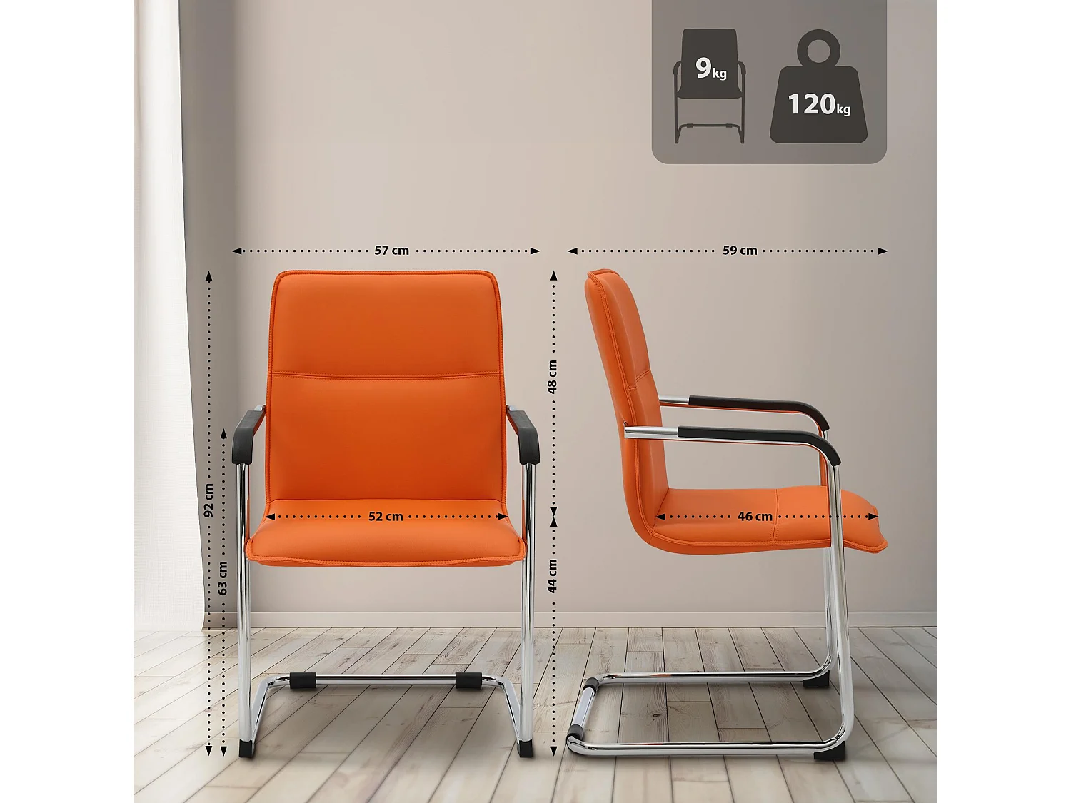 Freischwinger Stuhl - Kunstleder - orange - Seattle