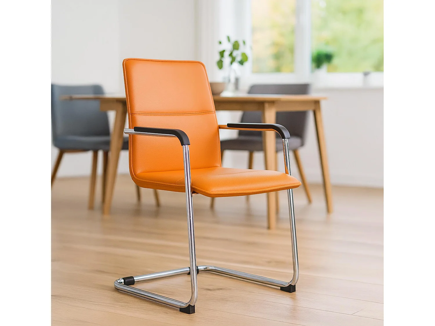 Freischwinger Stuhl - Kunstleder - orange - Seattle