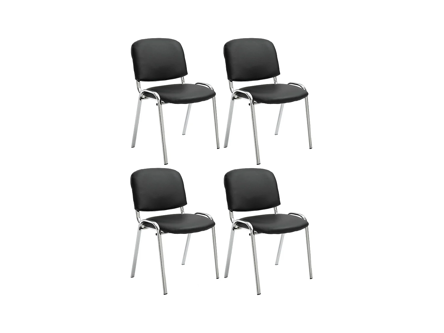 Lot de 4  Chaise de conférence - Similicuir & Métal chromé - Noir - Ken