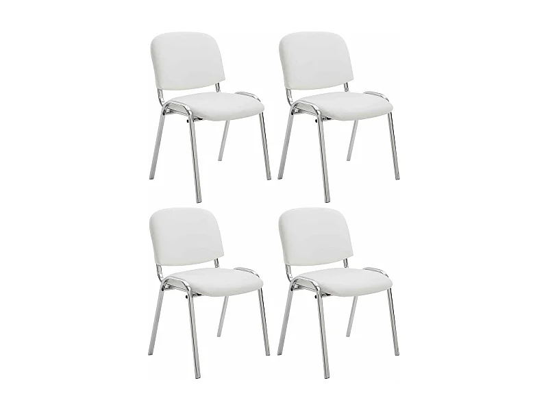 Lot de 4  Chaise de conférence - Similicuir & Métal chromé - Blanc - Ken