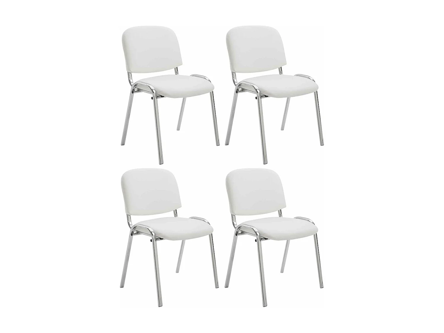 Lot de 4  Chaise de conférence - Similicuir & Métal chromé - Blanc - Ken