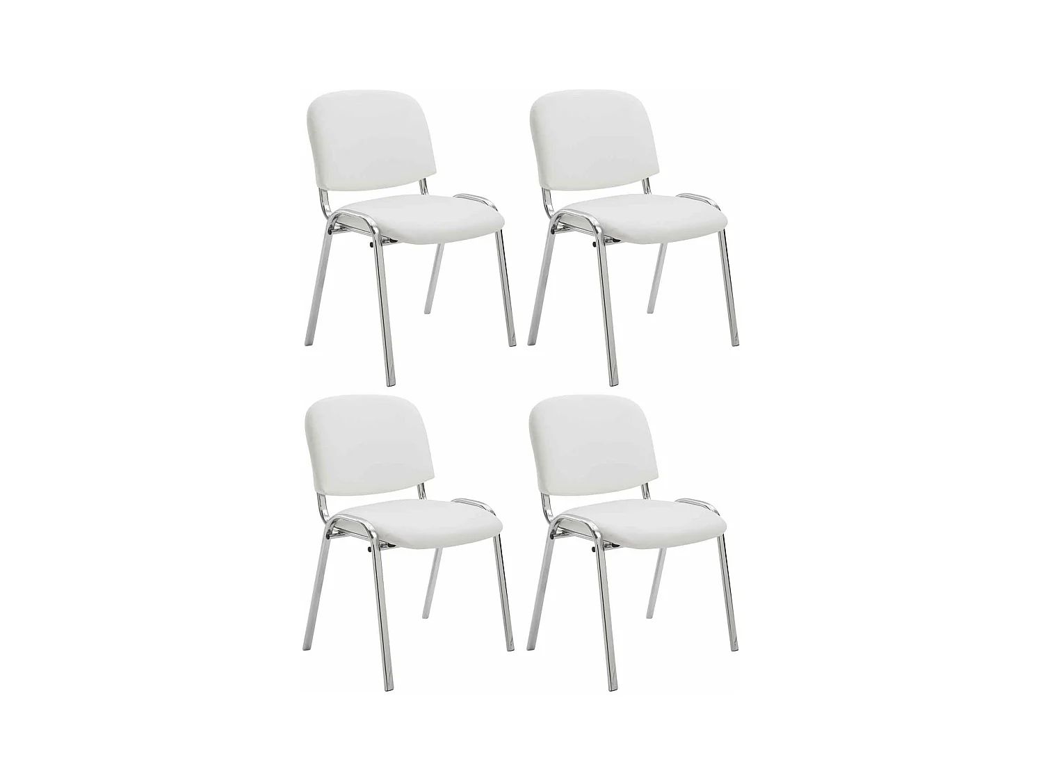 Lot de 4  Chaise de conférence - Similicuir & Métal chromé - Blanc - Ken