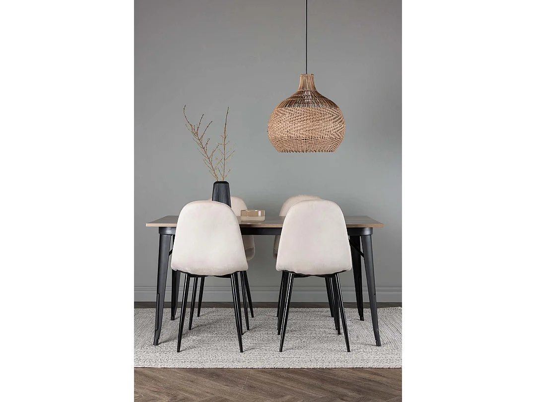 Tempe ensemble pour salle à manger table noyer décor et 4 Polar chaises beige.