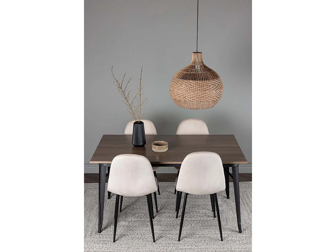 Tempe ensemble pour salle à manger table noyer décor et 4 Polar chaises beige.