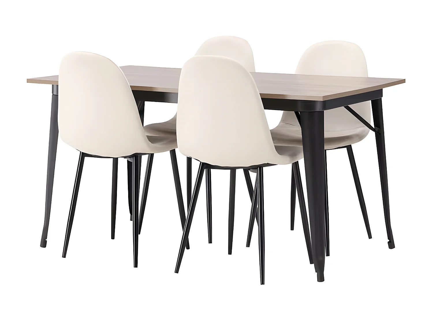 Tempe ensemble pour salle à manger table noyer décor et 4 Polar chaises beige.