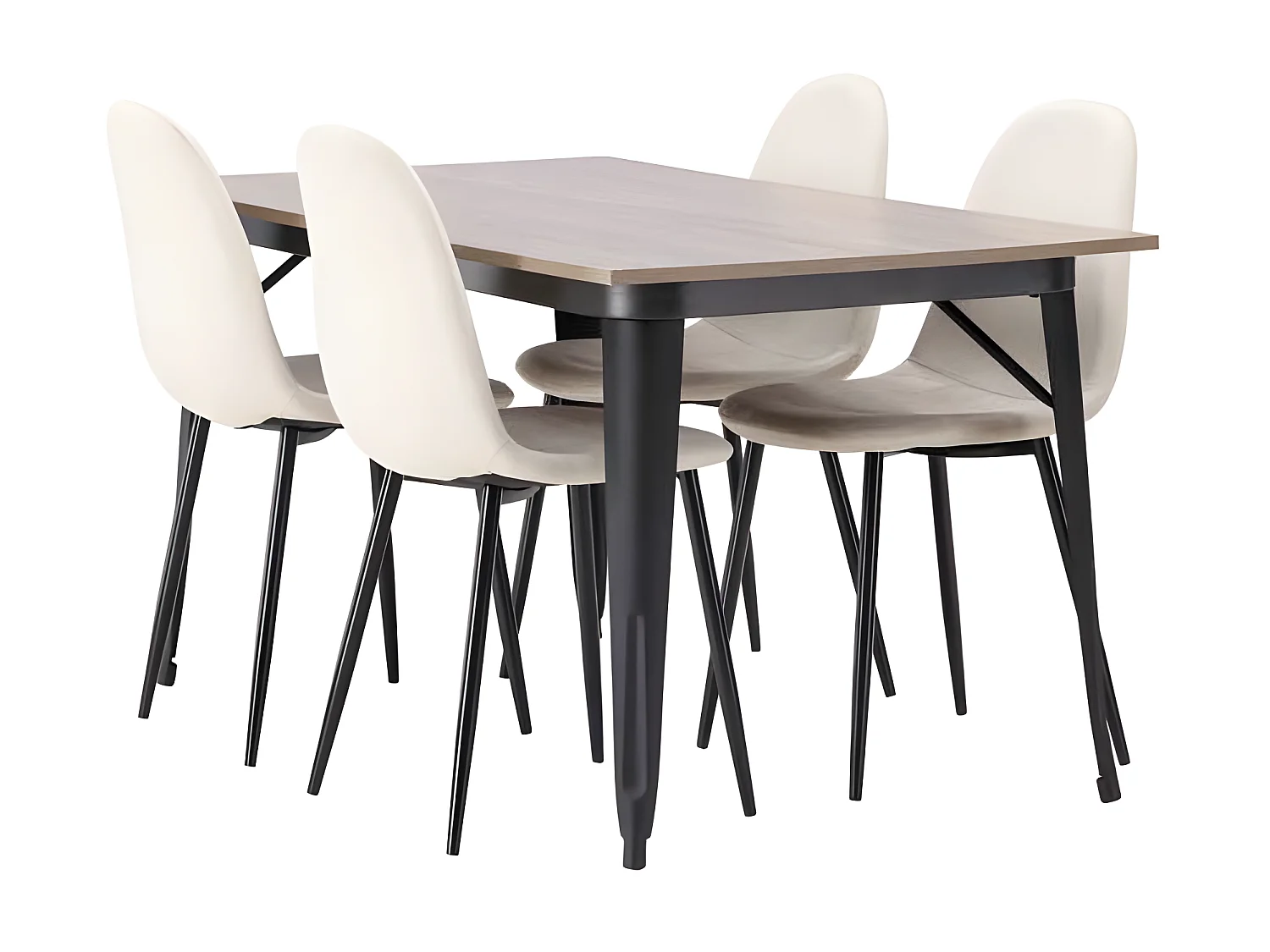 Tempe ensemble pour salle à manger table noyer décor et 4 Polar chaises beige.