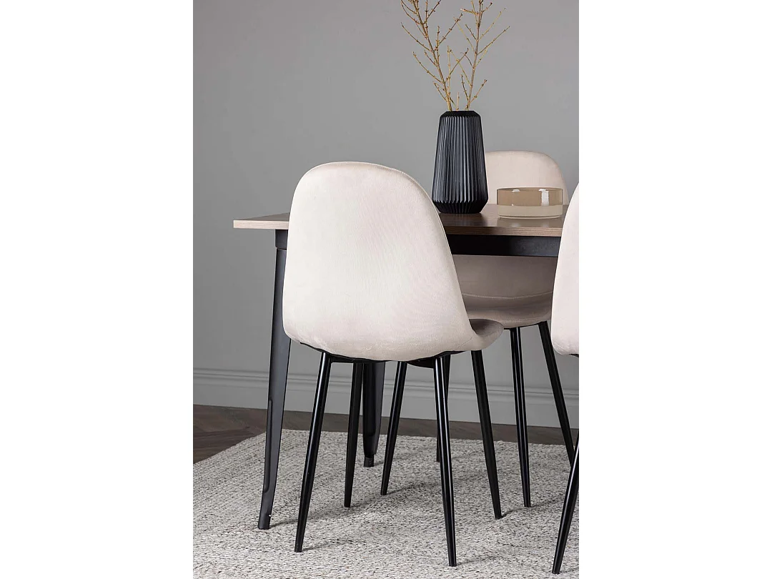 Tempe ensemble pour salle à manger table noyer décor et 4 Polar chaises beige.