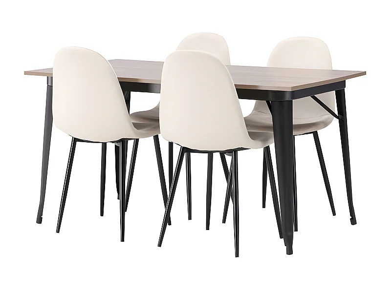 Tempe ensemble pour salle à manger table noyer décor et 4 Polar chaises beige.