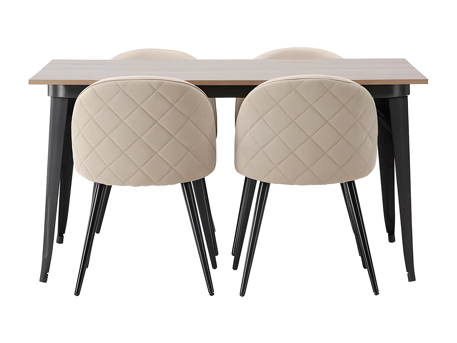 Tempe Essgruppe Tisch Nussbaum dekor und 4 Velvet Stühle beige.