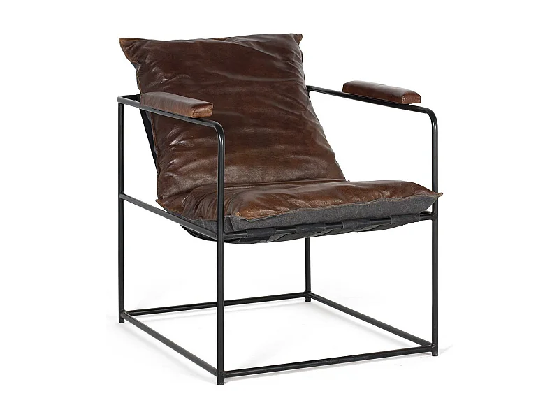 Fauteuil cuir marron et métal
