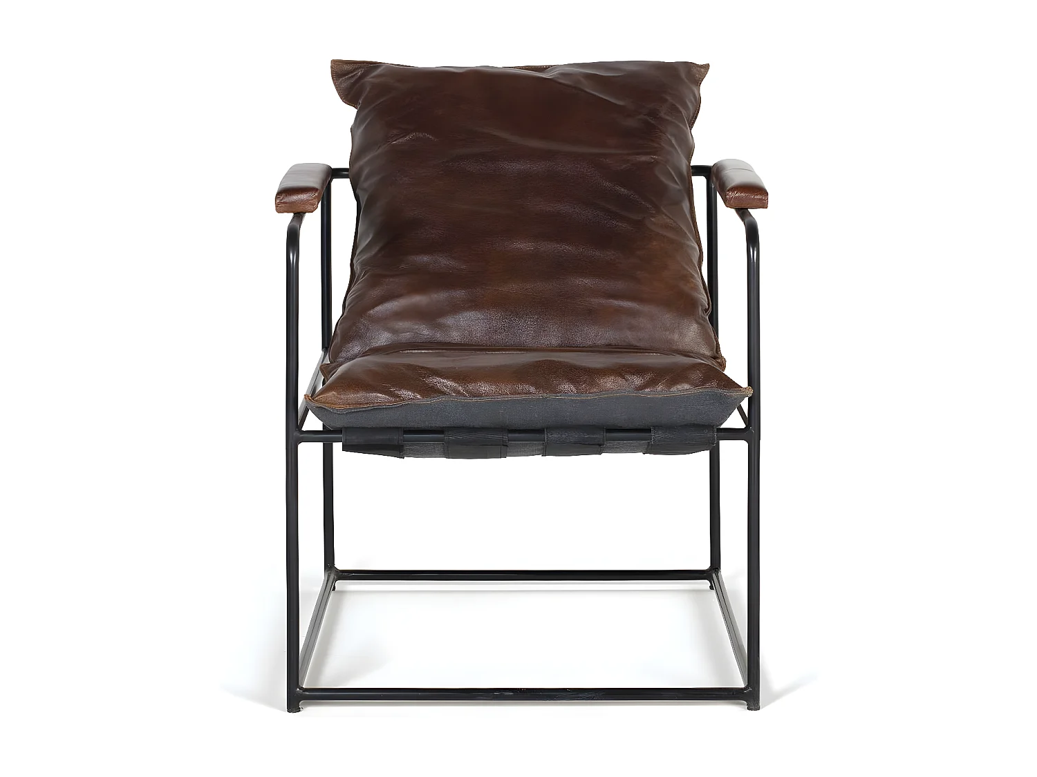 Fauteuil cuir marron et métal