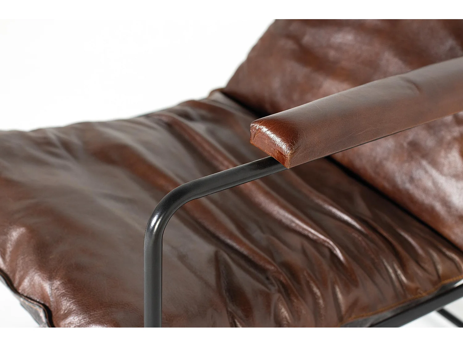 Fauteuil cuir marron et métal