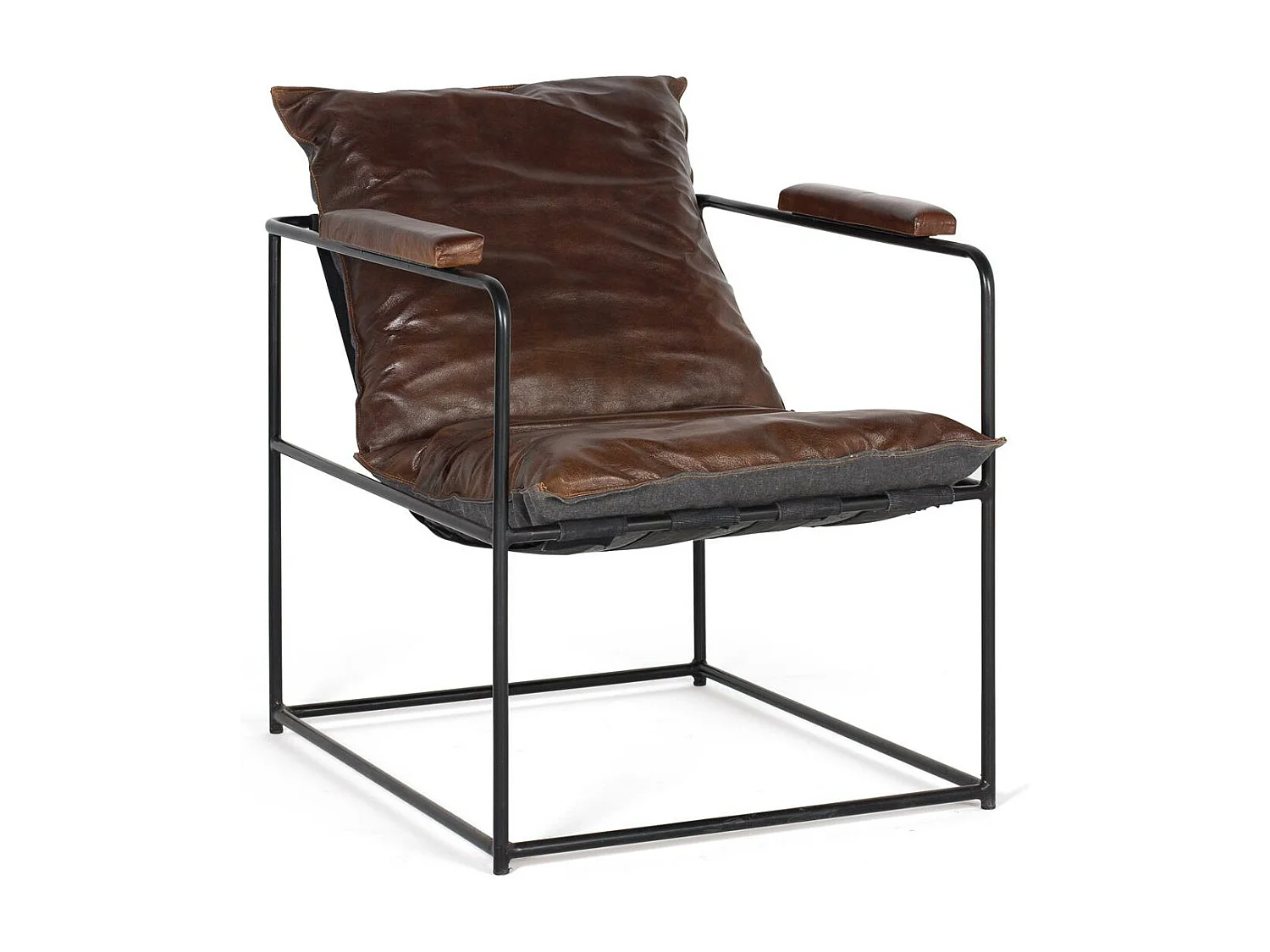 Fauteuil cuir marron et métal