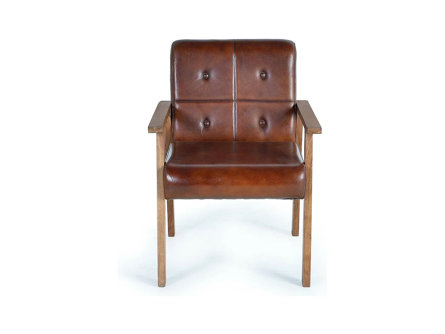 Fauteuil cuir marron et métal