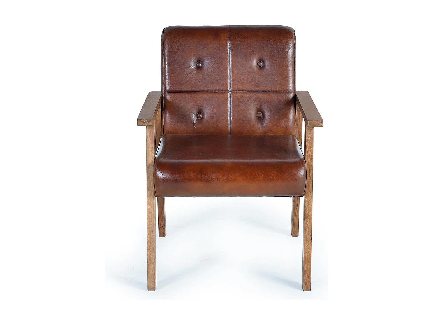 Fauteuil cuir marron et métal