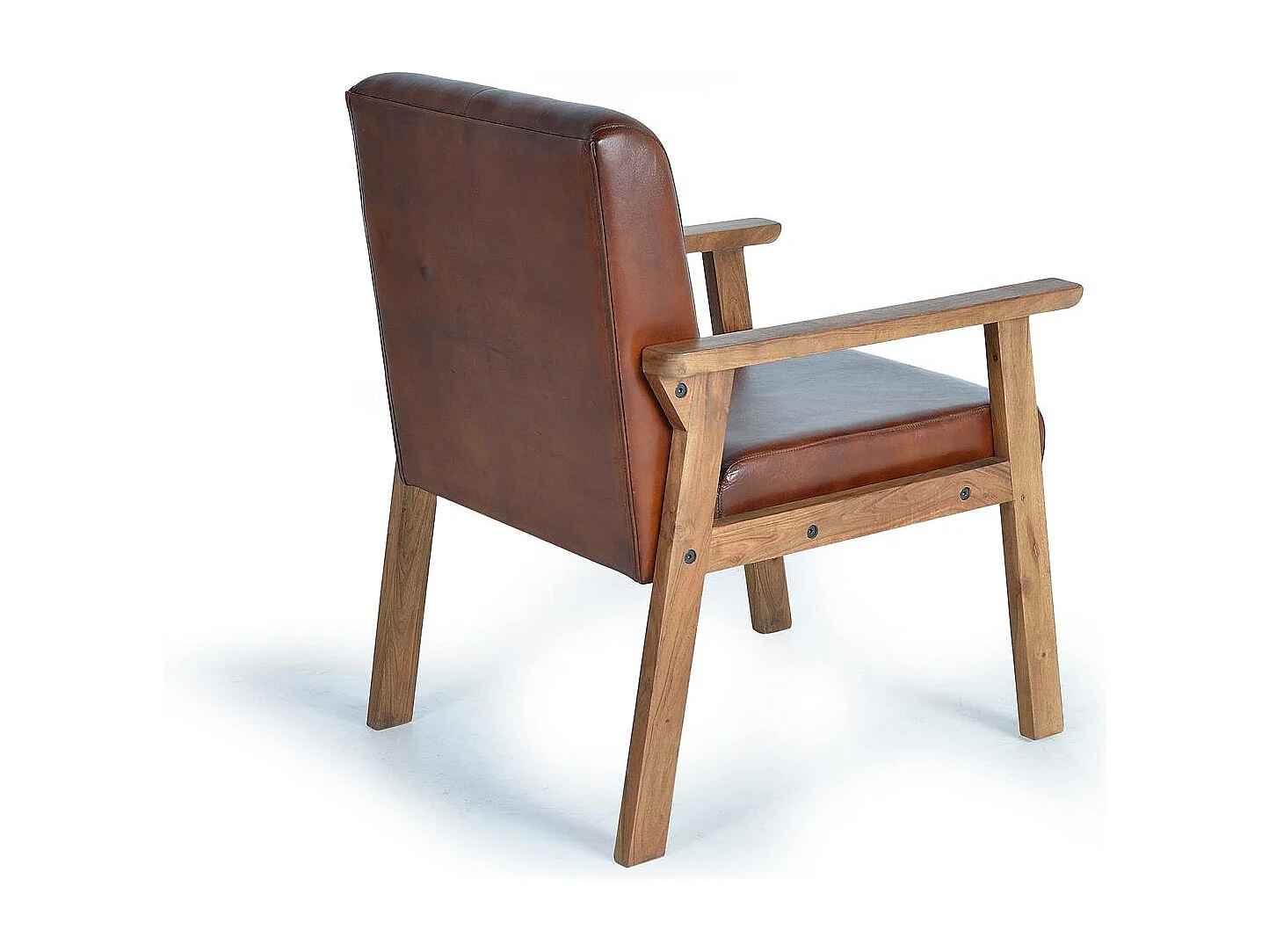 Fauteuil cuir marron et métal