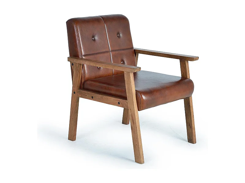 Fauteuil cuir marron et métal