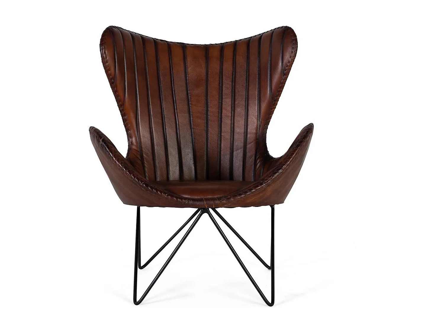 Fauteuil recouvert de cuir naturel marron avec pieds en métal