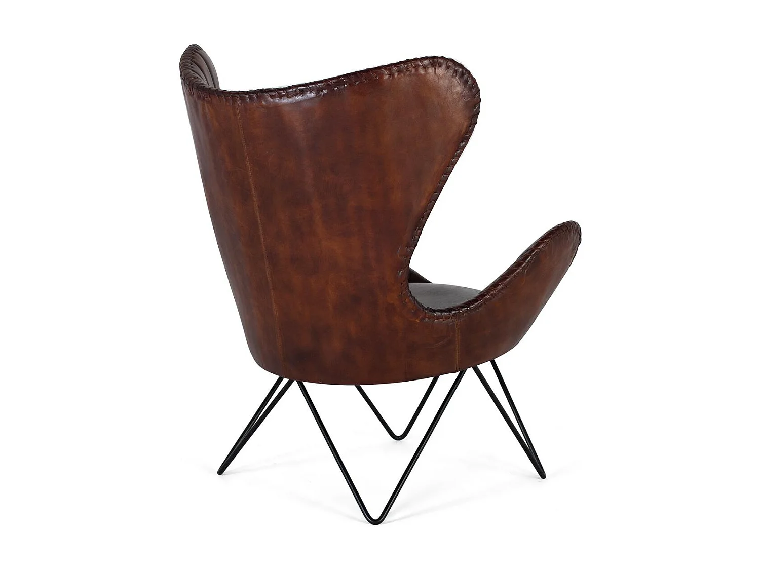 Fauteuil recouvert de cuir naturel marron avec pieds en métal