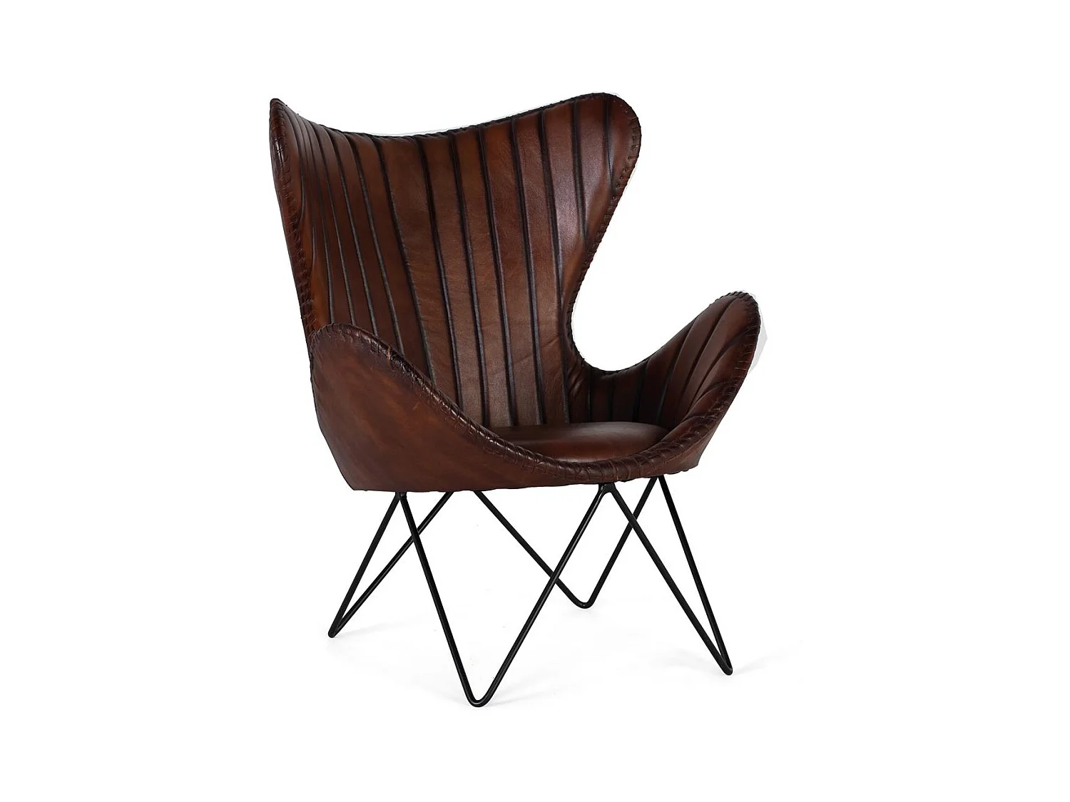 Fauteuil recouvert de cuir naturel marron avec pieds en métal