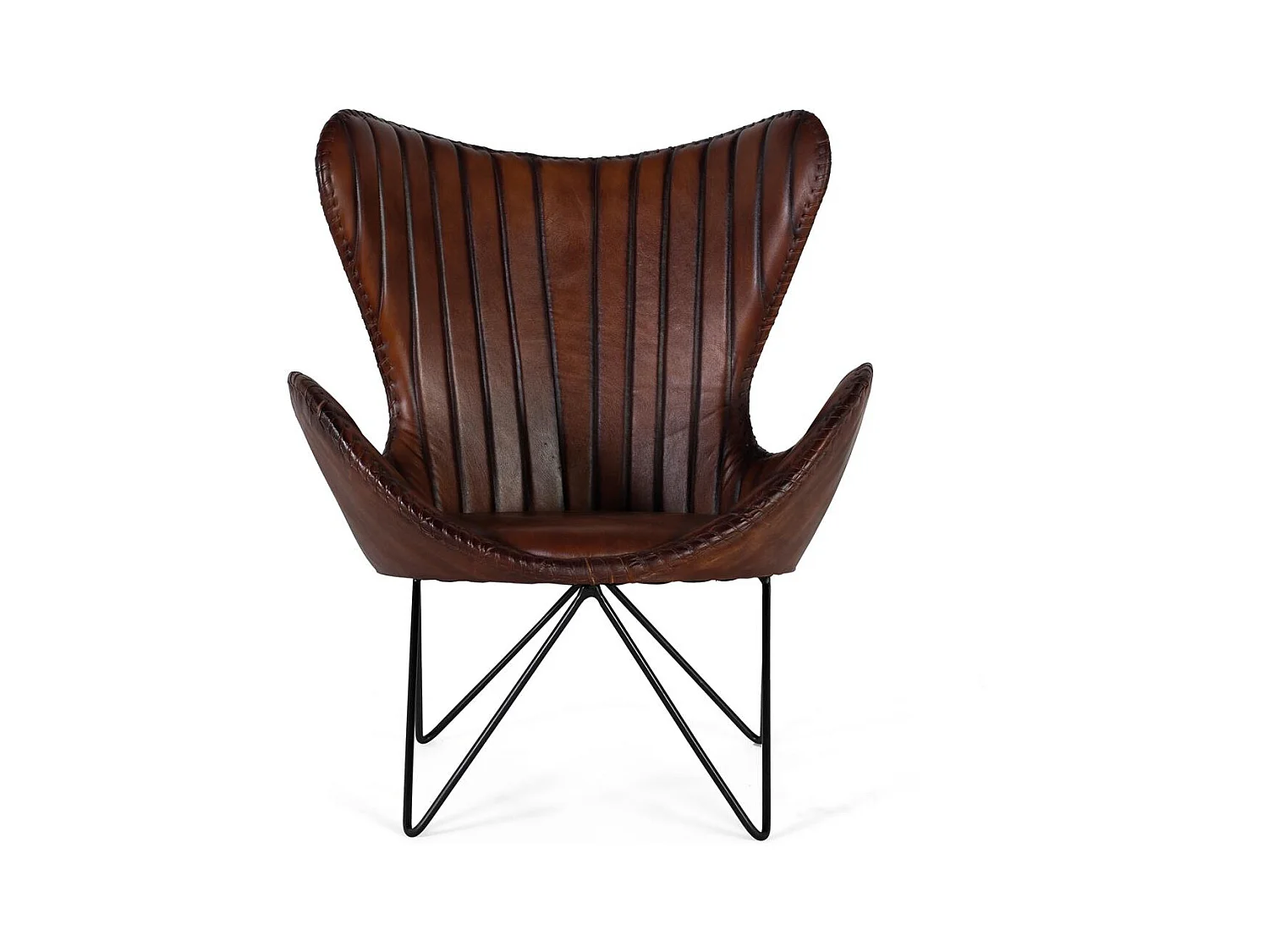 Fotel tapicerowany naturalną brązową skórą z metalowymi nogami