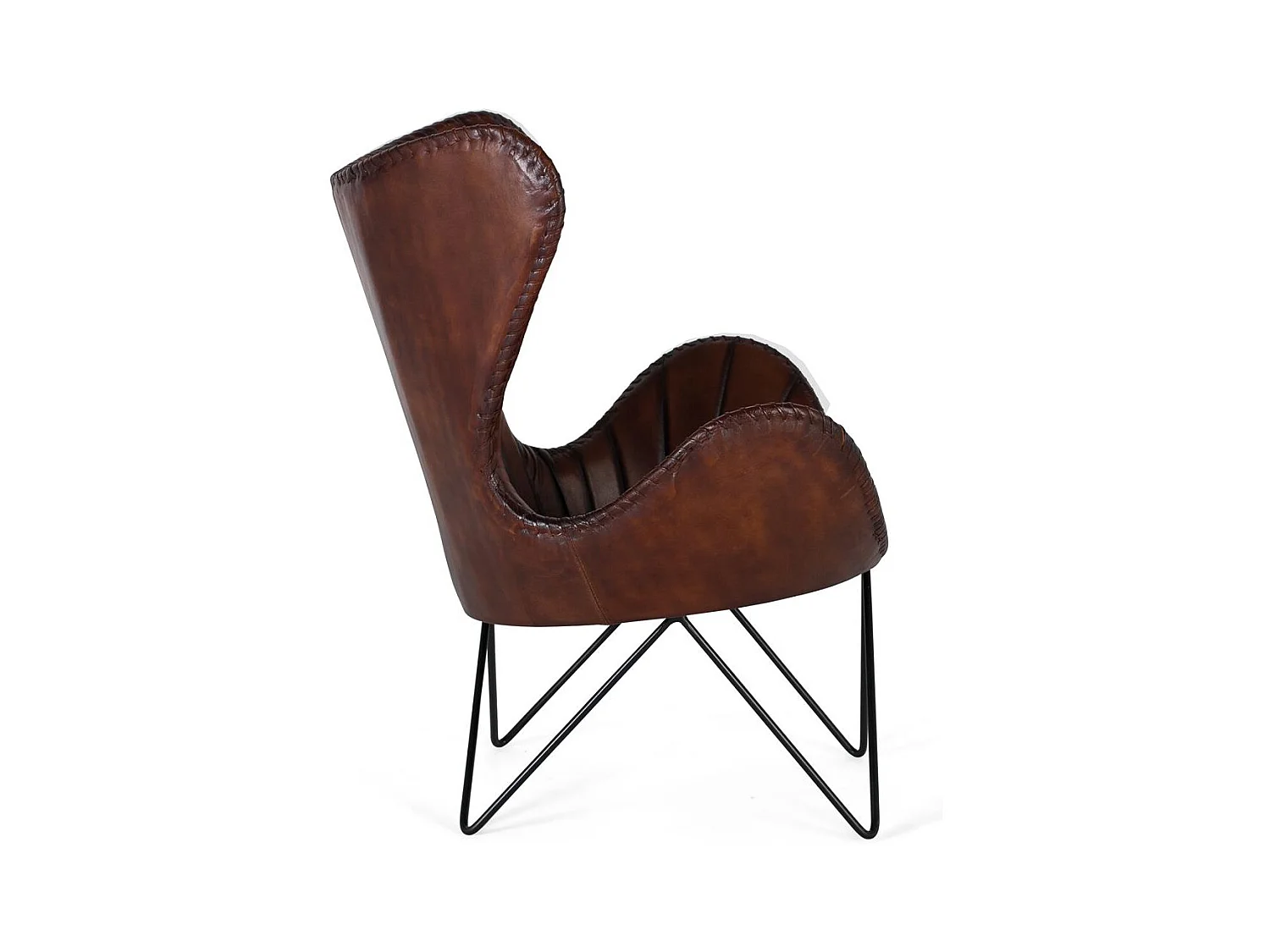 Fotel tapicerowany naturalną brązową skórą z metalowymi nogami