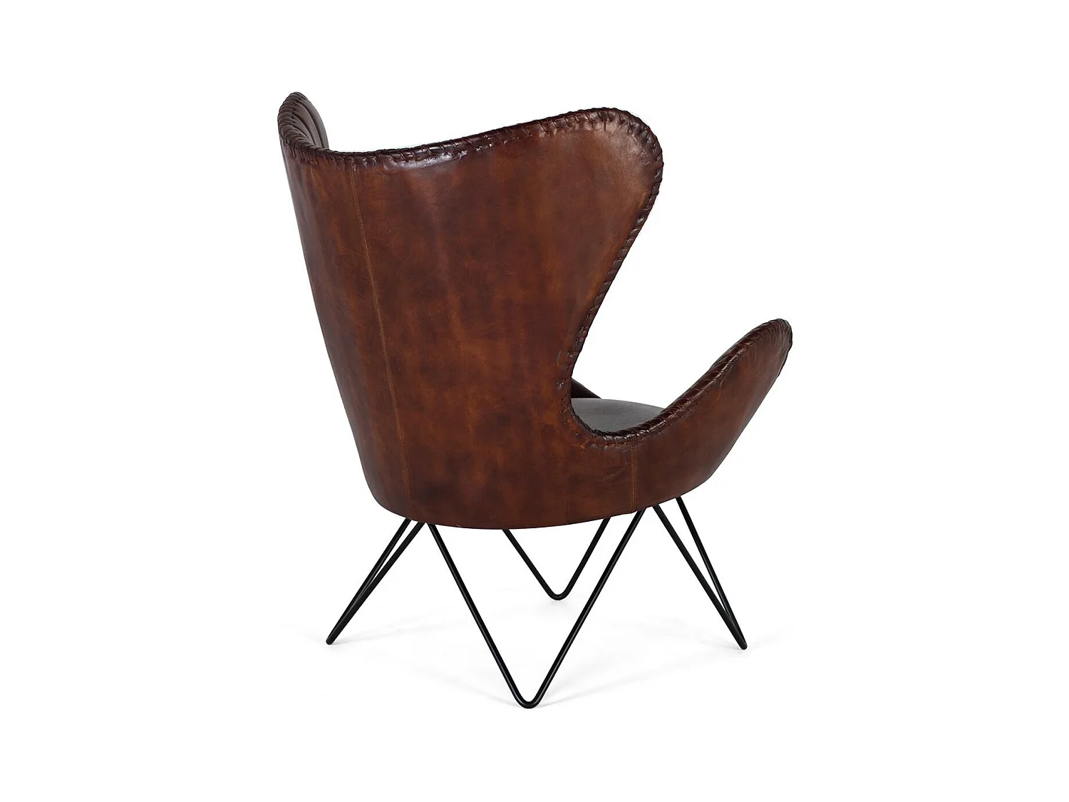 Fotel tapicerowany naturalną brązową skórą z metalowymi nogami