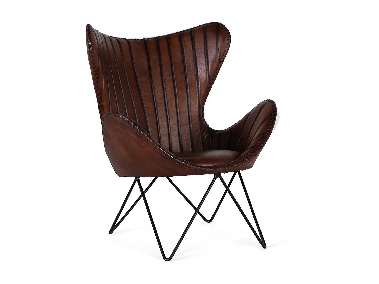 Fauteuil recouvert de cuir naturel marron avec pieds en métal
