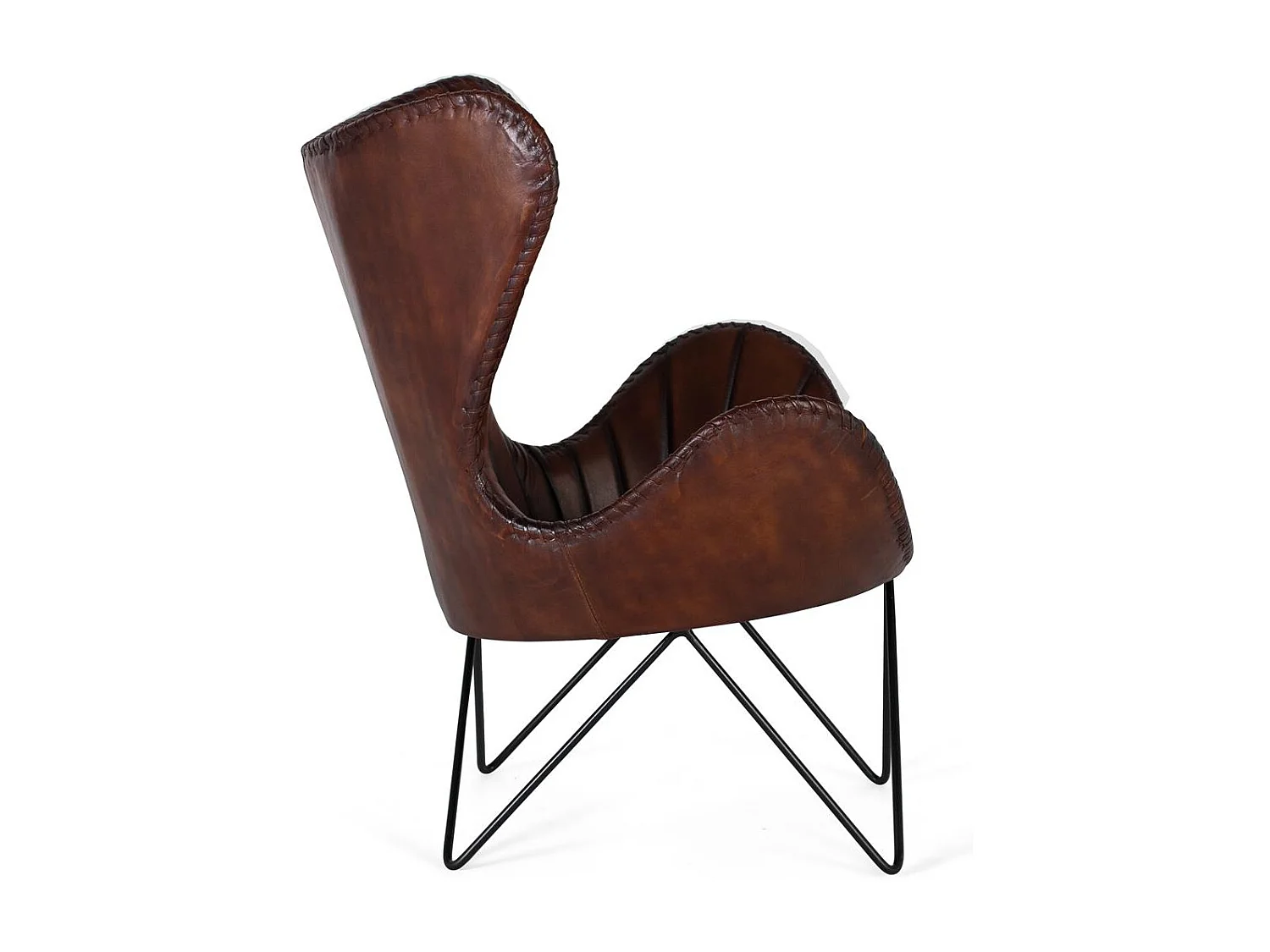 Fauteuil recouvert de cuir naturel marron avec pieds en métal
