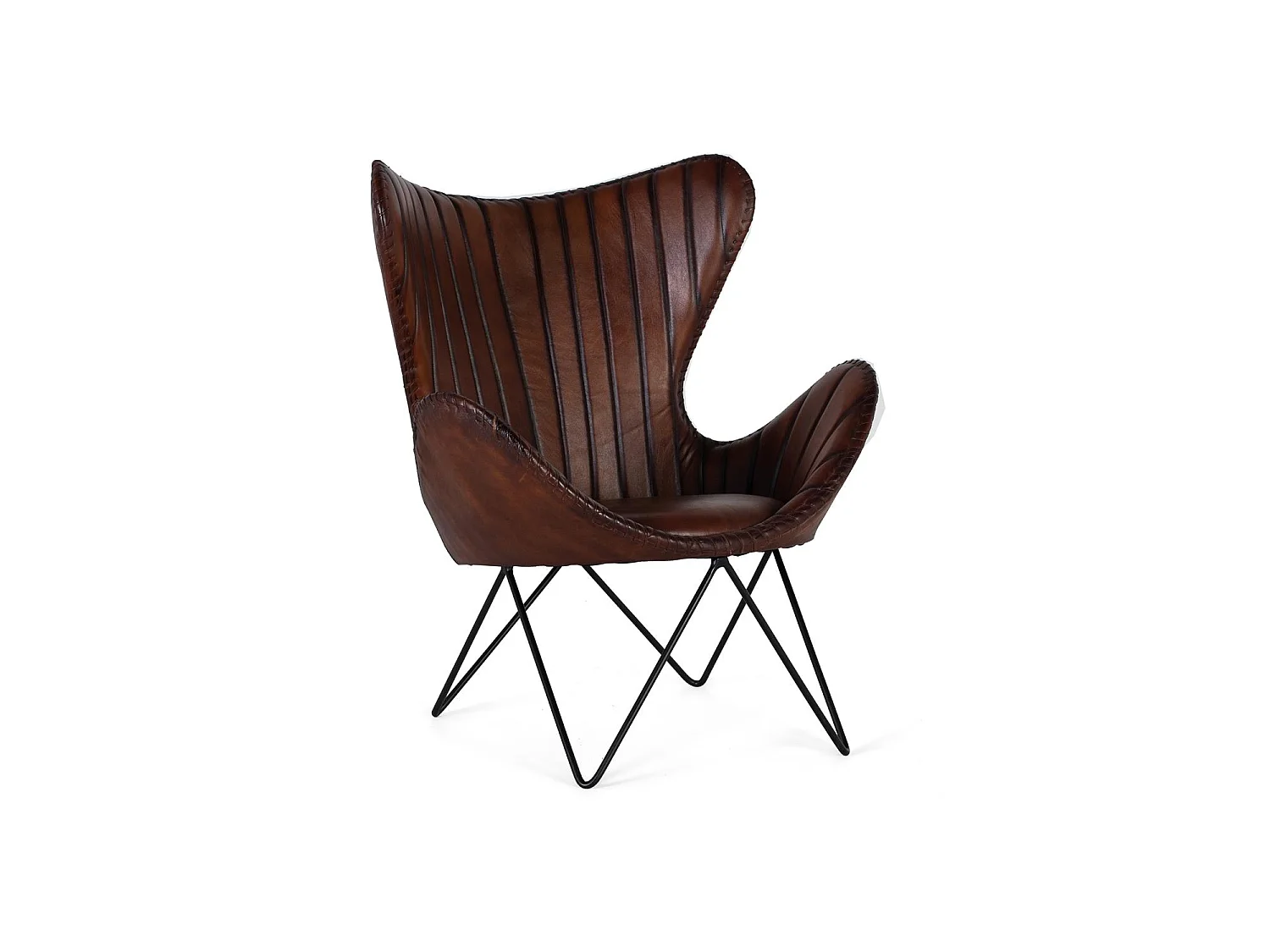 Fauteuil recouvert de cuir naturel marron avec pieds en métal
