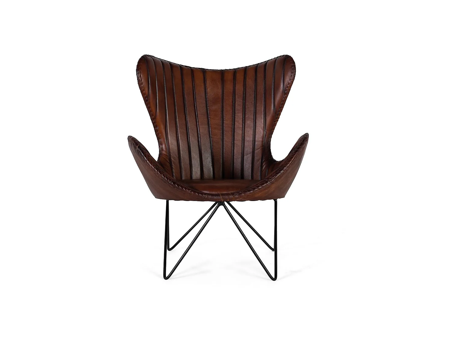 Fauteuil recouvert de cuir naturel marron avec pieds en métal