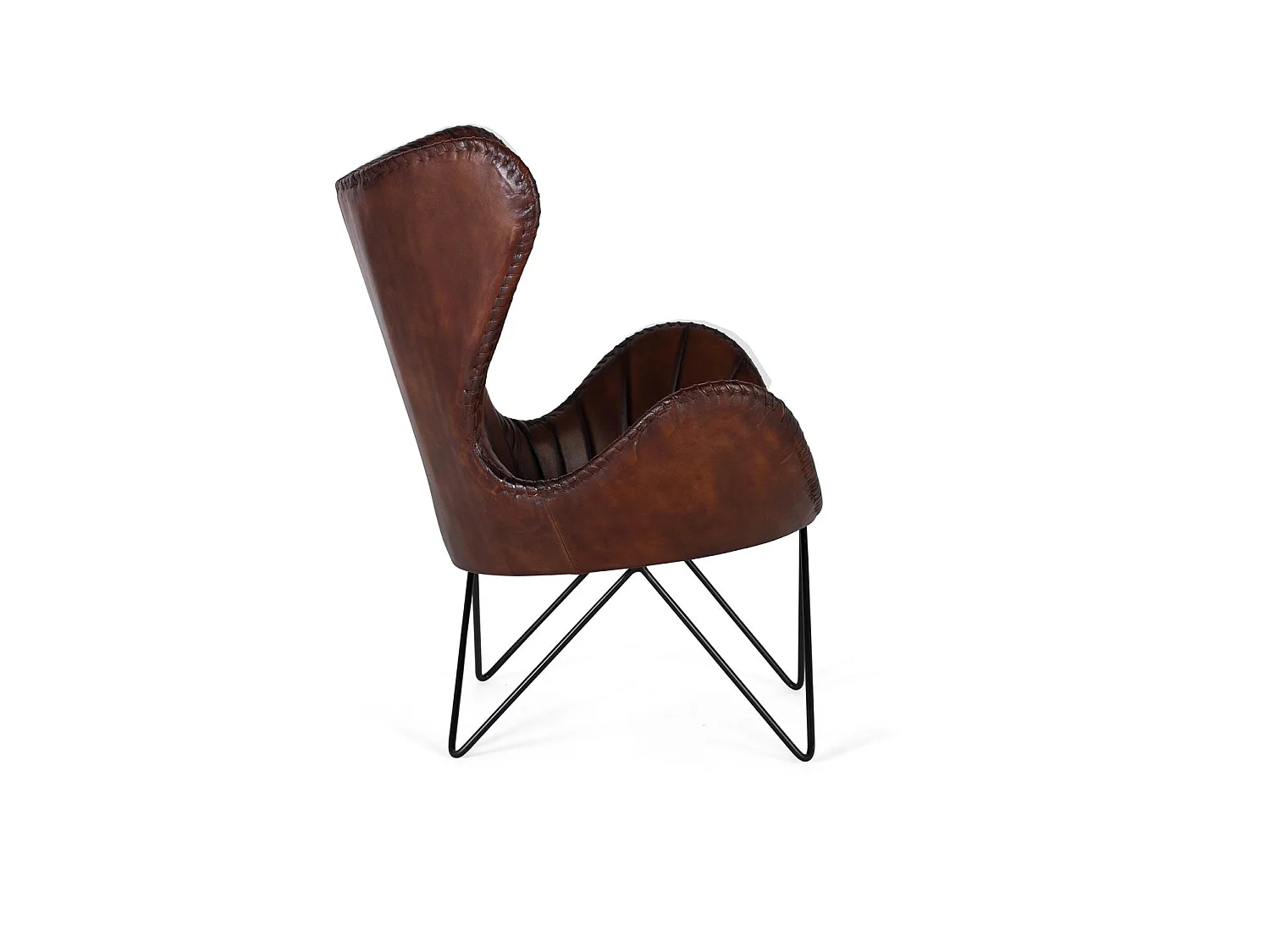 Fauteuil recouvert de cuir naturel marron avec pieds en métal