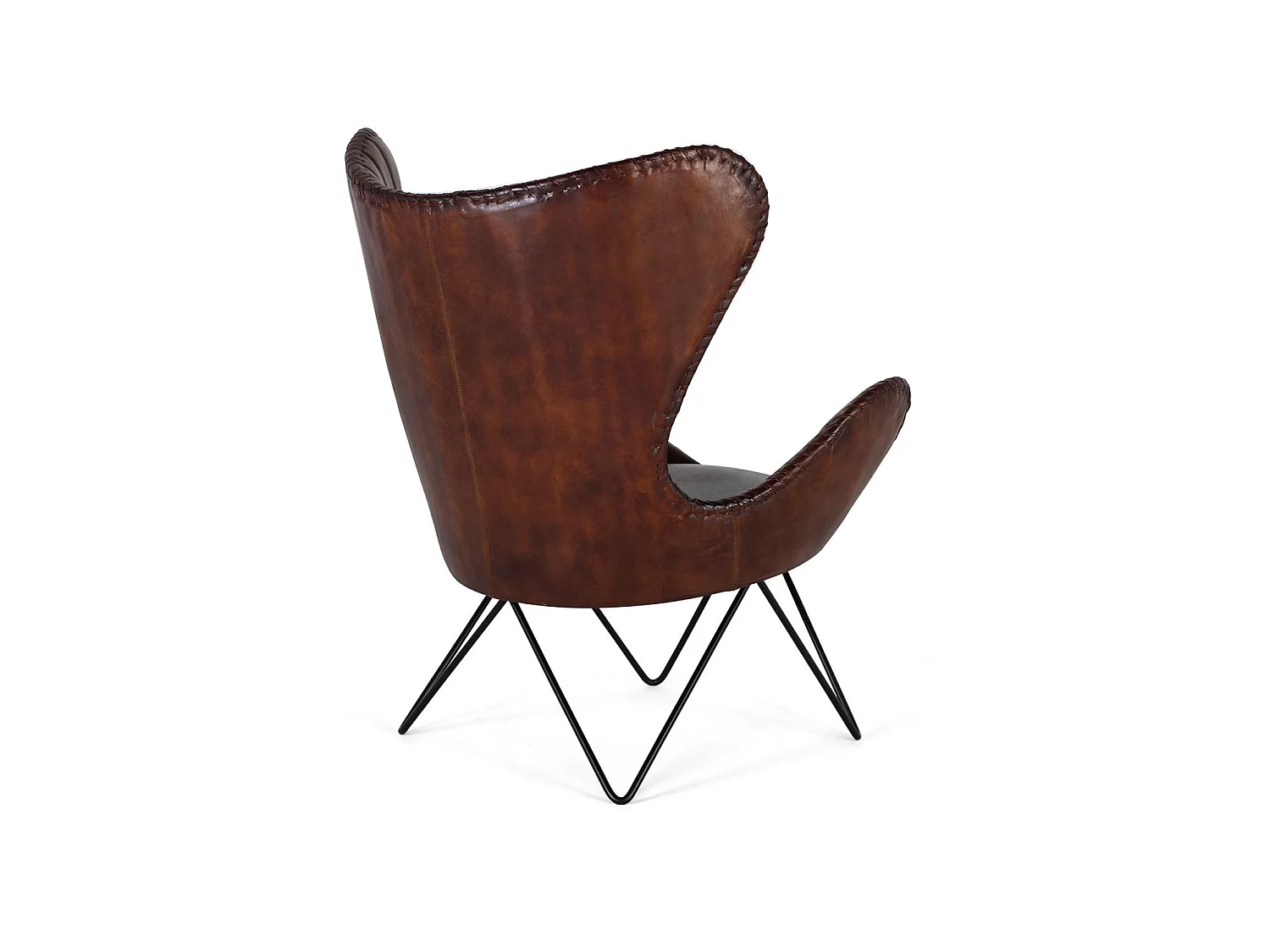 Fauteuil recouvert de cuir naturel marron avec pieds en métal
