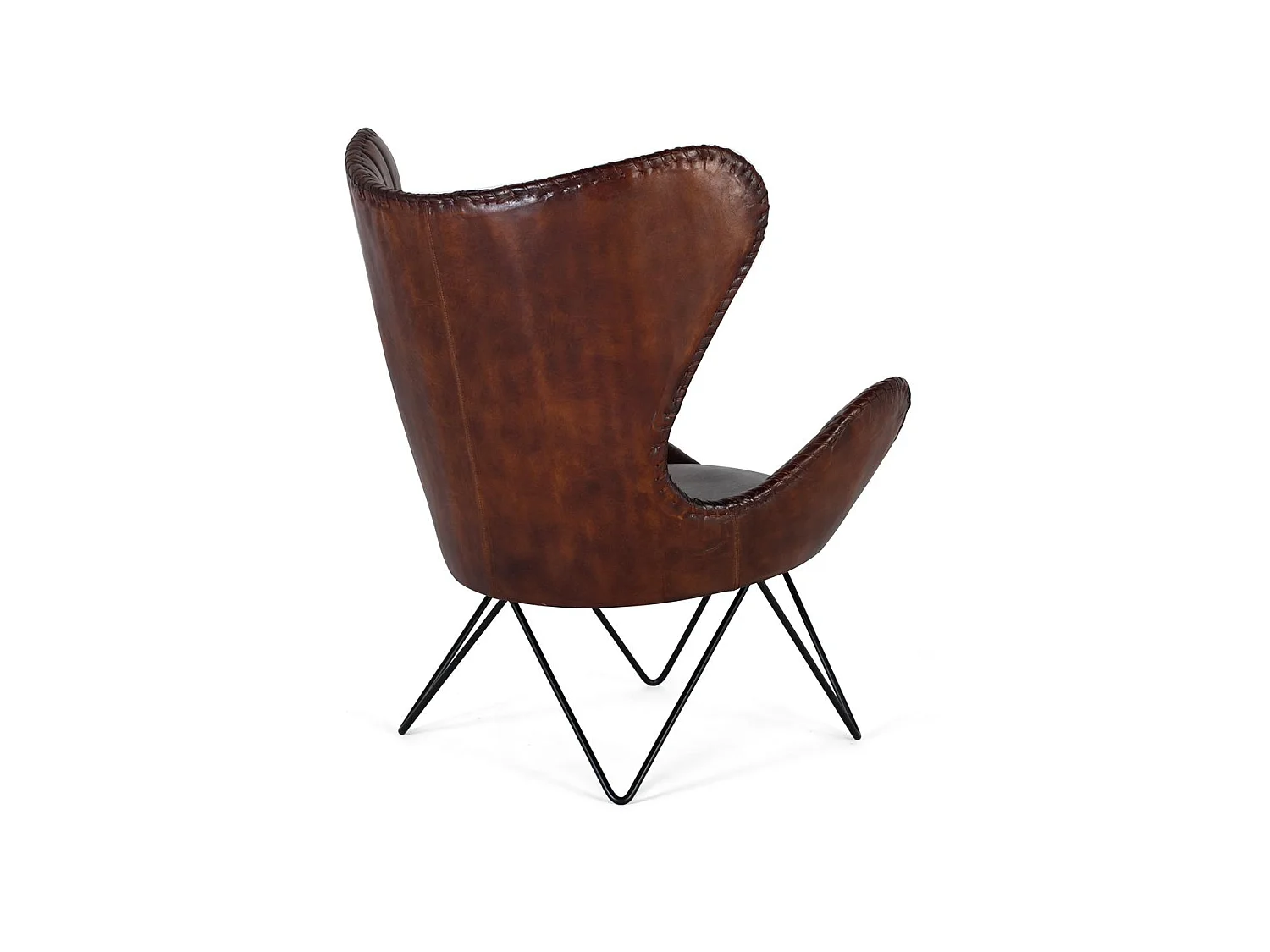 Fauteuil van bruin natuurleer met metalen steentjes