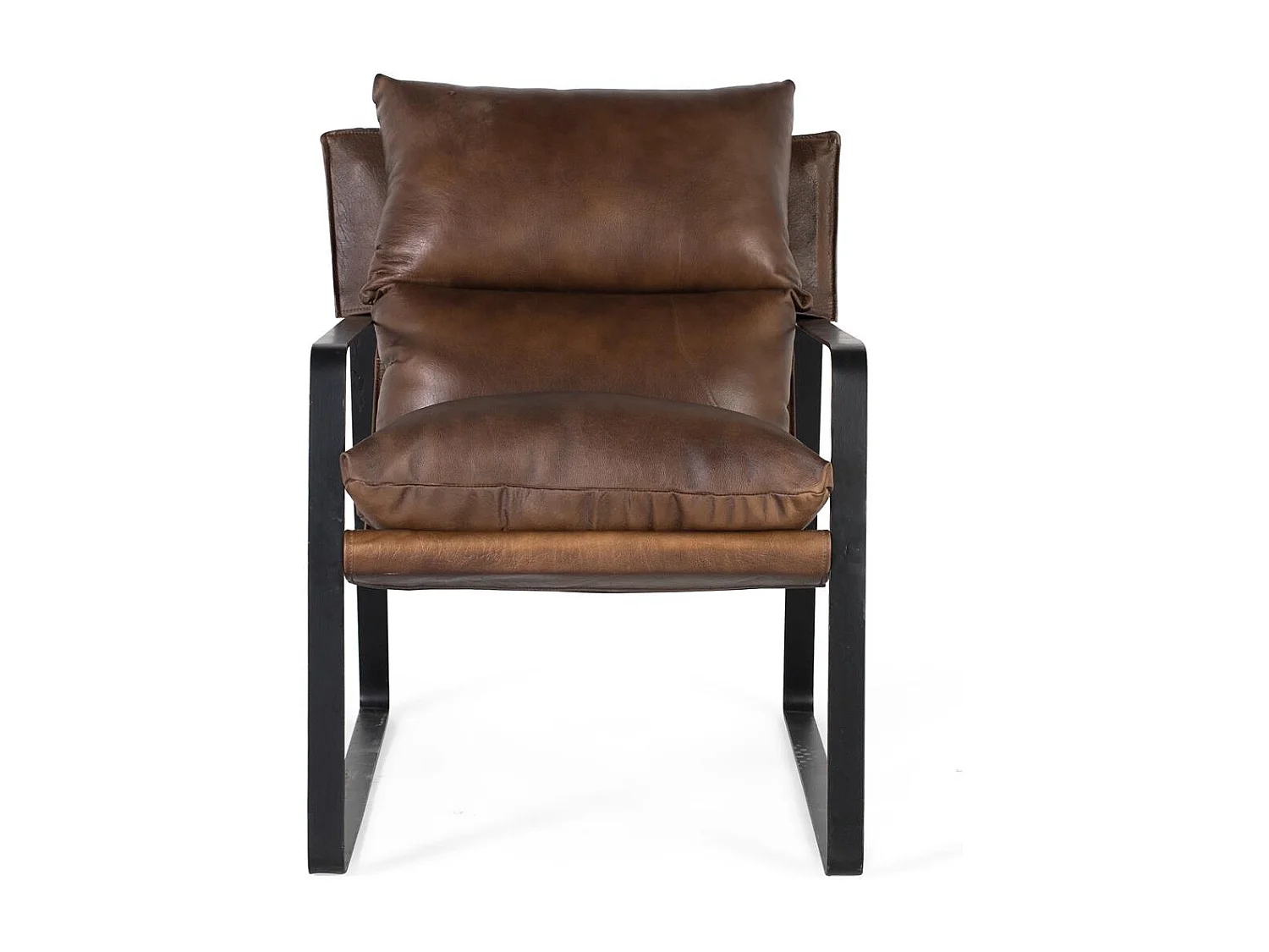 Fauteuil cuir marron et métal