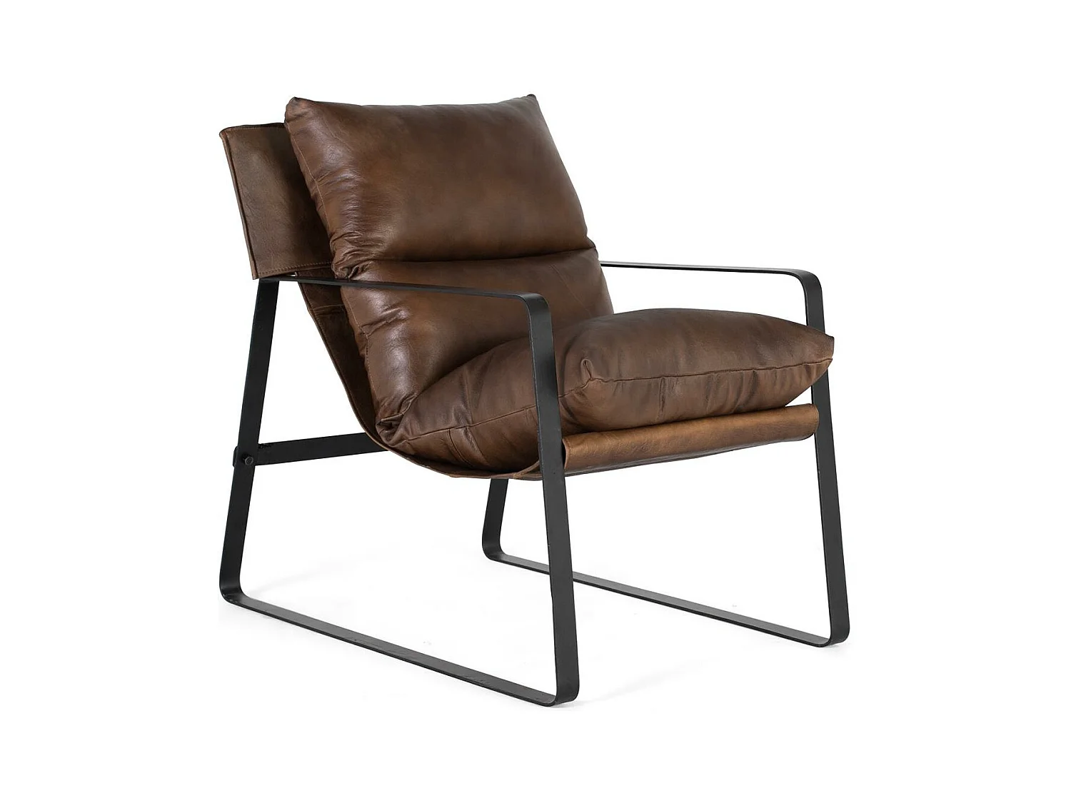 Fauteuil cuir marron et métal