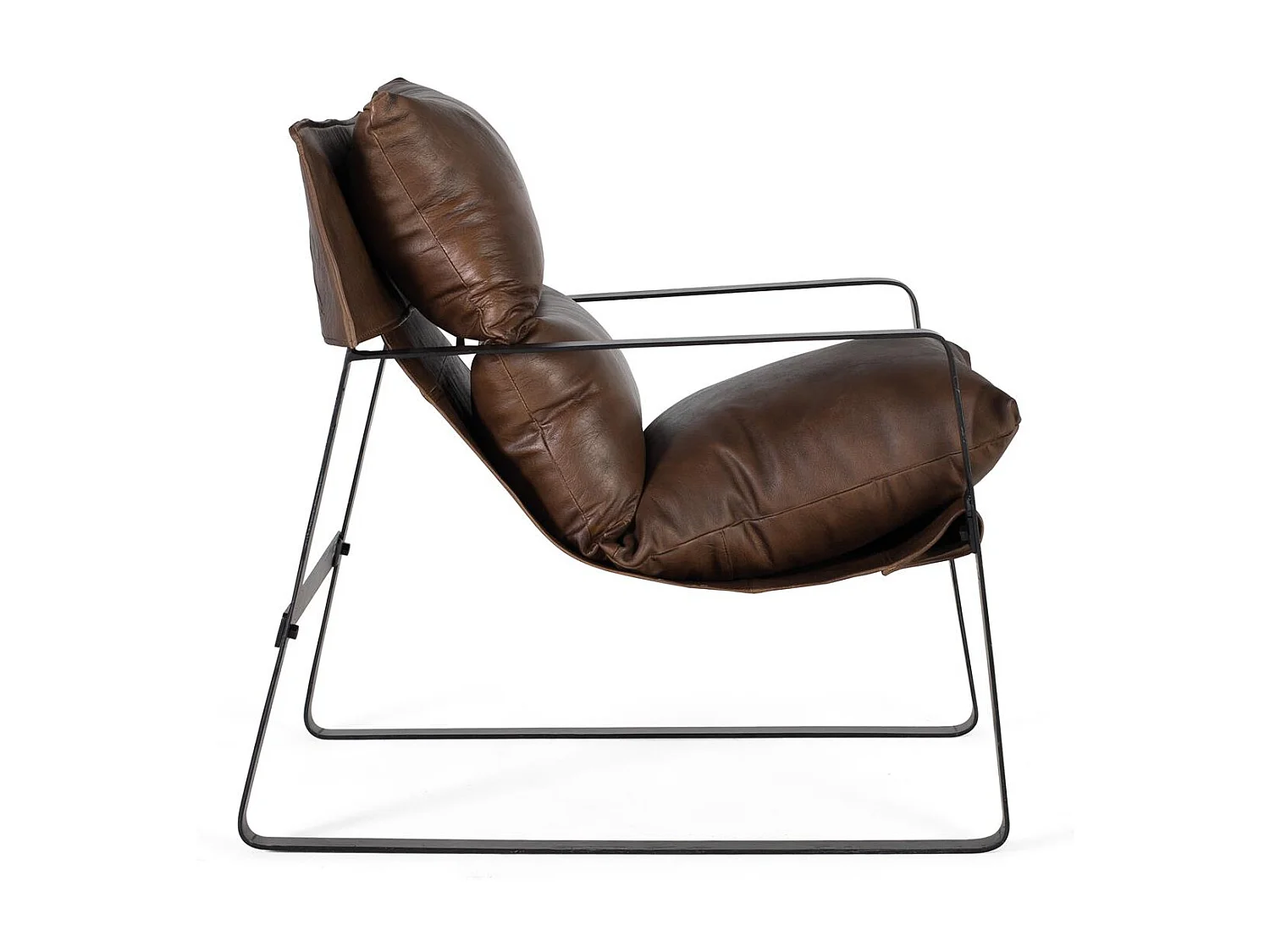 Fauteuil cuir marron et métal