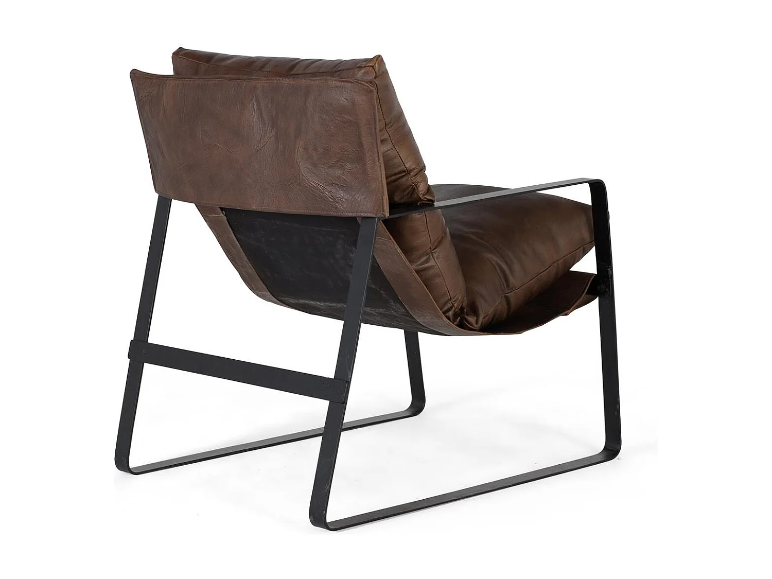 Fauteuil cuir marron et métal