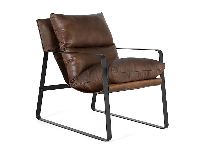 Brązowa skóra Fauteuil i metal