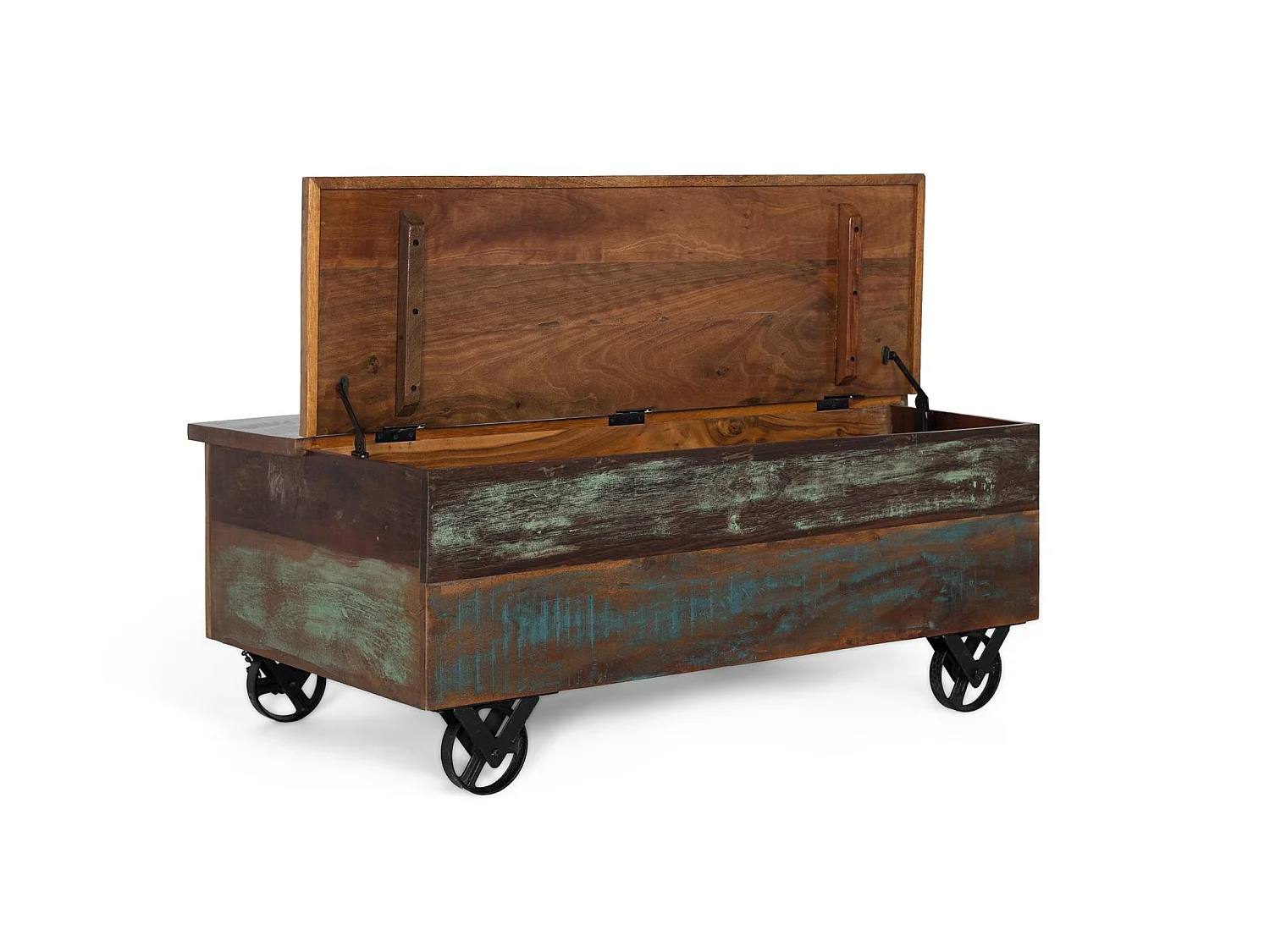 Table basse en bois recyclé 110 cm, style vintage moderne - 42 x 110 x 70 cm