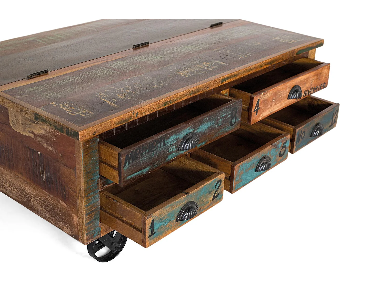 Table basse en bois recyclé 110 cm, style vintage moderne - 42 x 110 x 70 cm