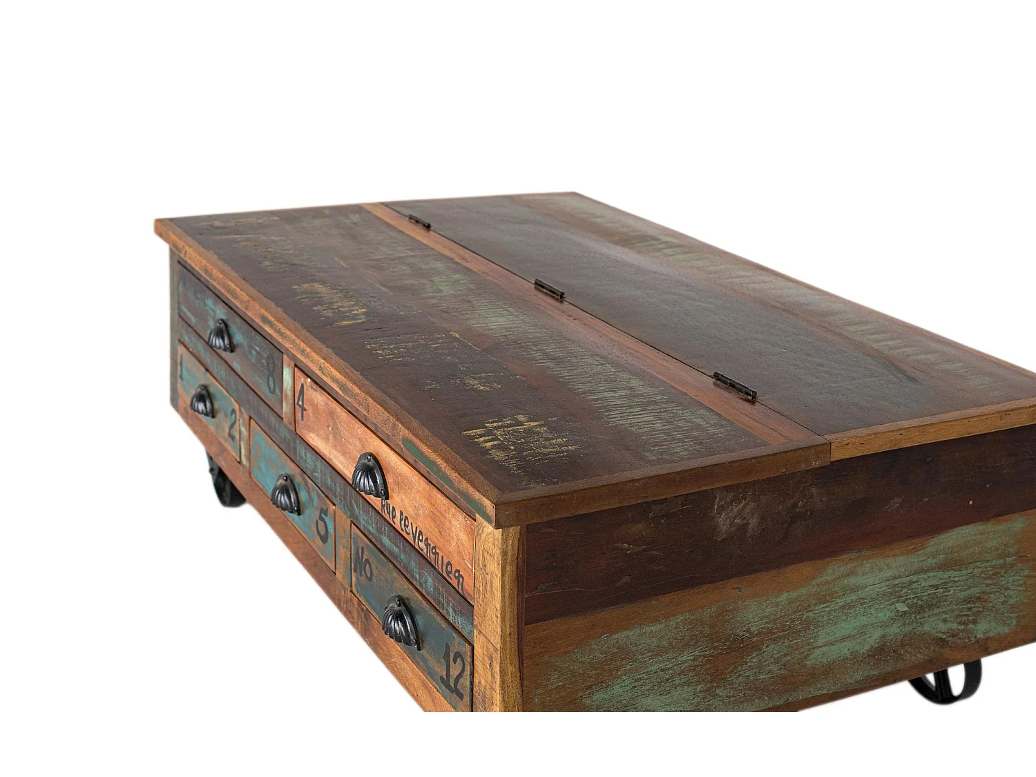 Table basse en bois recyclé 110 cm, style vintage moderne - 42 x 110 x 70 cm