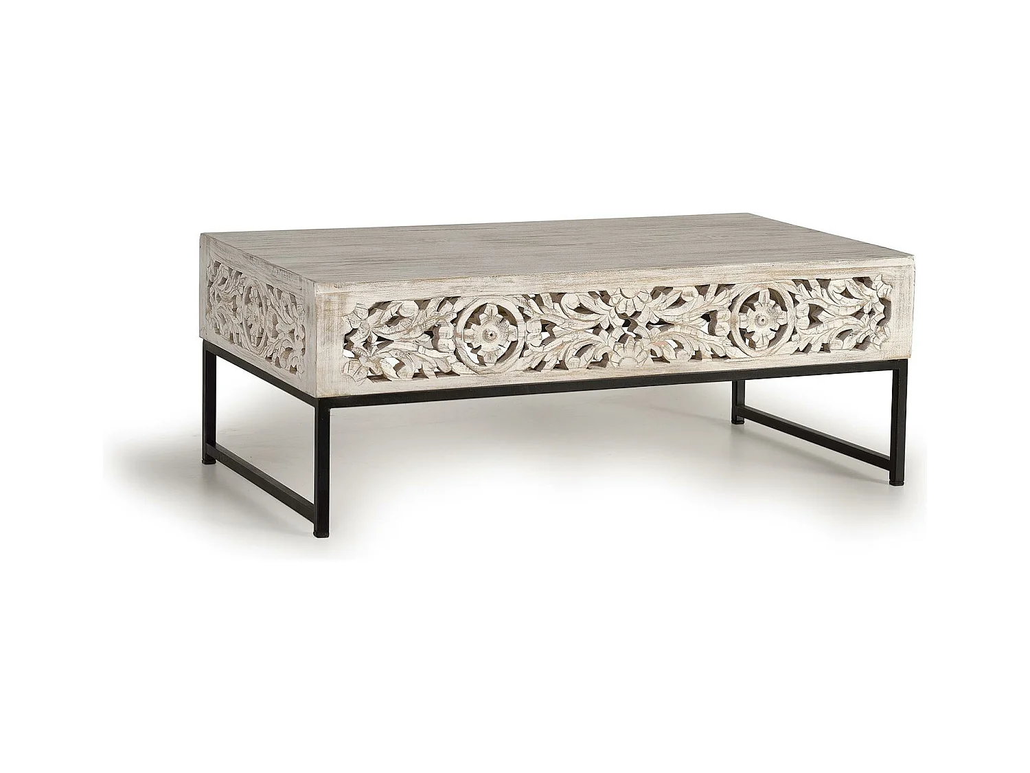 Table basse en manguier et pieds en métal vieilli