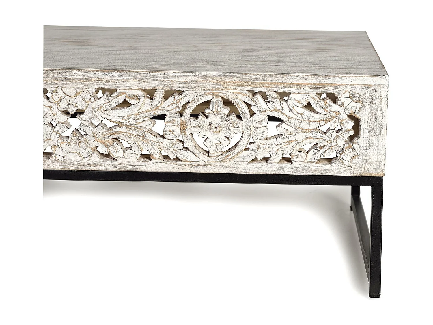 Tafelonderstel in manguier en poten in oud metaal