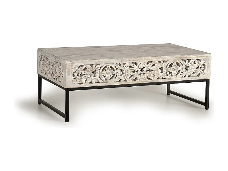 Mesa de café madera de mango y patas de metal color envejecido