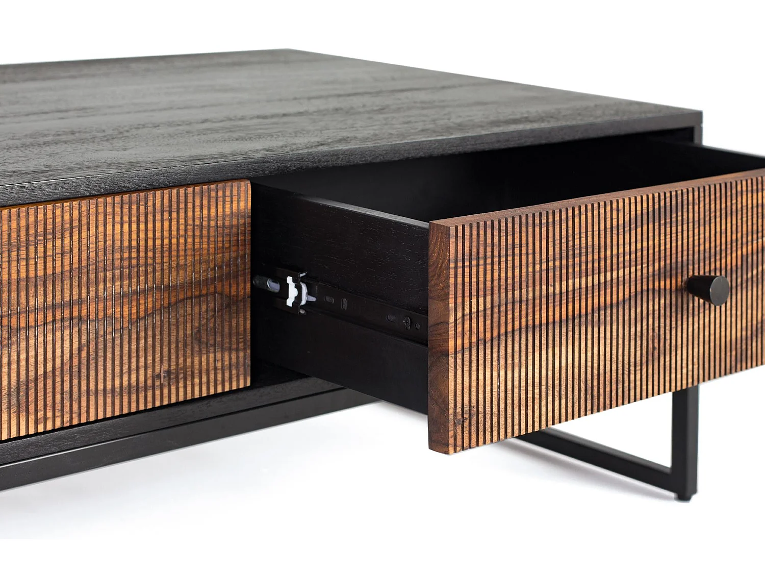 Table basse bois palissandre et manguier avec métal