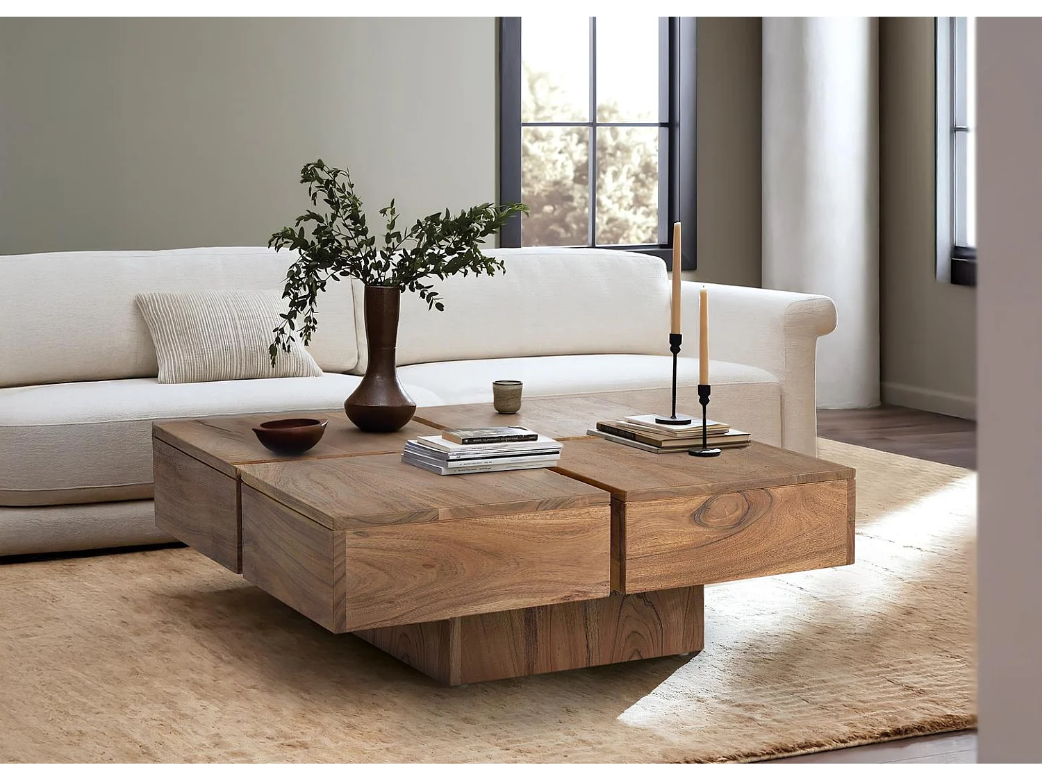 Salontafel van natuurlijk acaciahout 80x80x30 cm