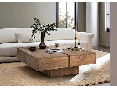 Stoliki kawowe z drewna akacjowego, 80 cm, rustykalny styl nowoczesny, 30x80x80