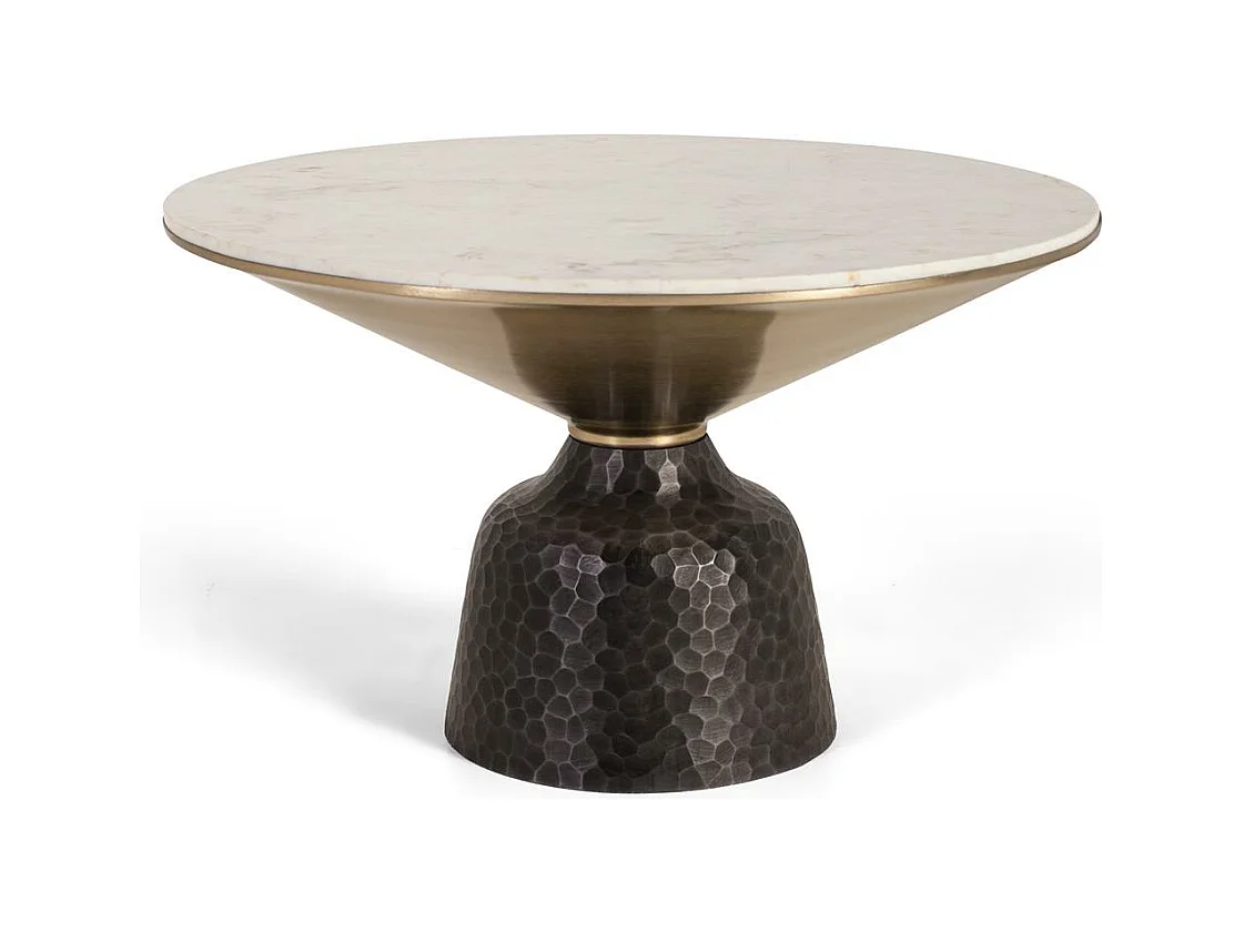 Table basse marbre blanc et métal noir