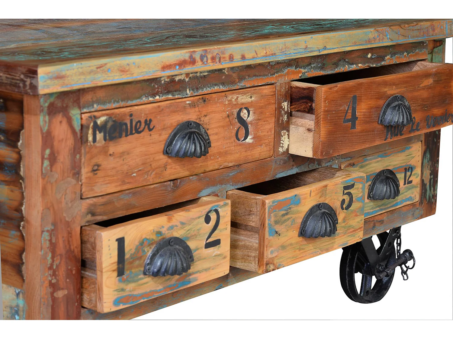 Table basse en bois recyclé multicolore